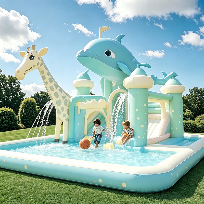 Inflatable water park, kids outdoor toys, summer splash,